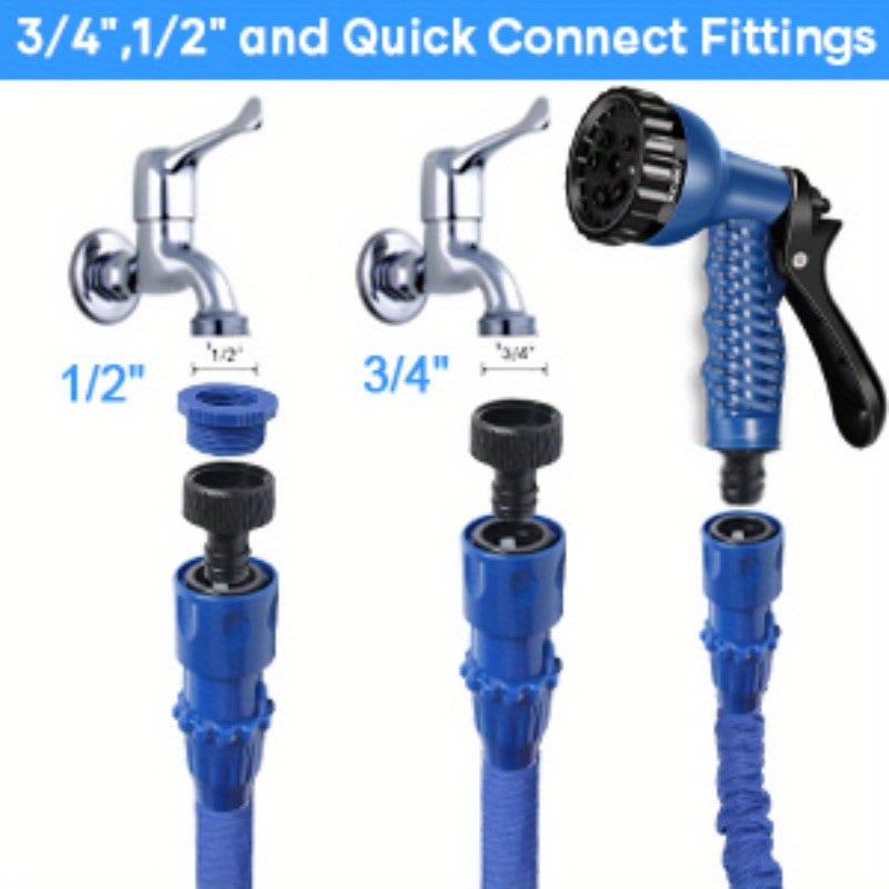 100ft Expandable Garden Hose Pipe, Flexible Expanding Magic Hose with 3/ 4", 1/ 2" Fittings, Garden Hose with 7 Function Spray Nozzle