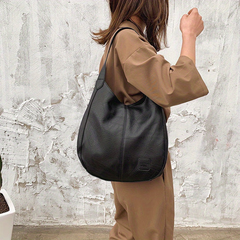 Women's Large Capacity Vintage Leather Tote Bag Multiple Pockets Zipper Shoulder Handbag for Work Travel Gift Ladies 33x12x32cm