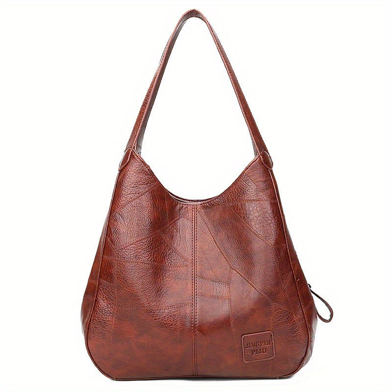 Women's Large Capacity Vintage Leather Tote Bag Multiple Pockets Zipper Shoulder Handbag for Work Travel Gift Ladies 33x12x32cm