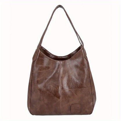 Women's Large Capacity Vintage Leather Tote Bag Multiple Pockets Zipper Shoulder Handbag for Work Travel Gift Ladies 33x12x32cm