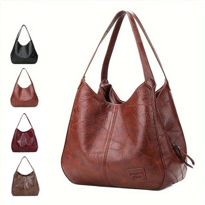 Women's Large Capacity Vintage Leather Tote Bag Multiple Pockets Zipper Shoulder Handbag for Work Travel Gift Ladies 33x12x32cm