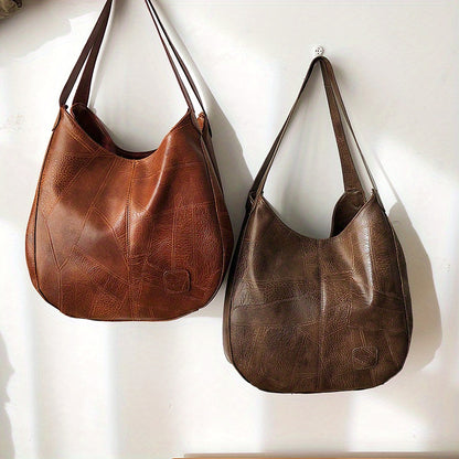 Women's Large Capacity Vintage Leather Tote Bag Multiple Pockets Zipper Shoulder Handbag for Work Travel Gift Ladies 33x12x32cm