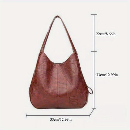 Women's Large Capacity Vintage Leather Tote Bag Multiple Pockets Zipper Shoulder Handbag for Work Travel Gift Ladies 33x12x32cm