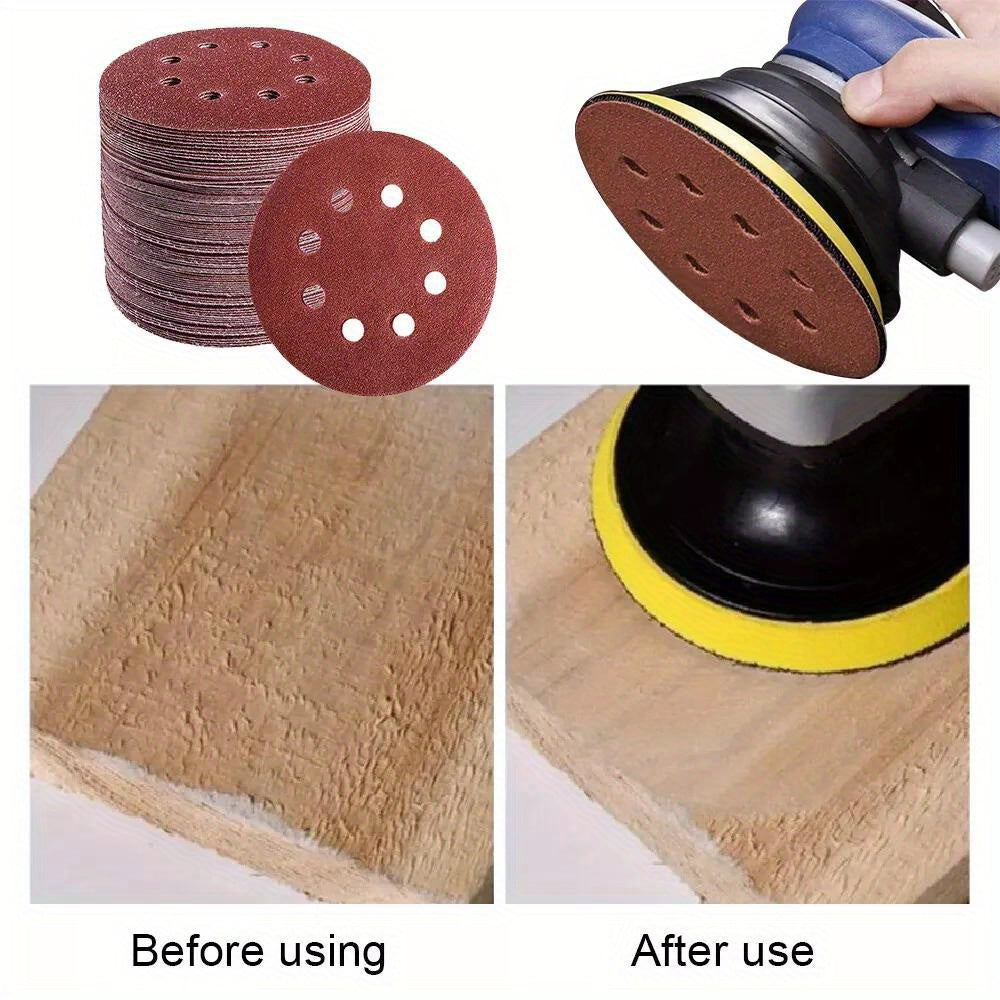100pcs 125mm- 5" Sanding Discs 40 60 80 120 240 Mixed Grit Orbital Sander 8 Holes
