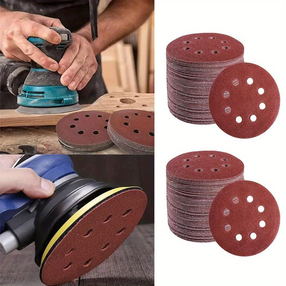 100pcs 125mm- 5" Sanding Discs 40 60 80 120 240 Mixed Grit Orbital Sander 8 Holes