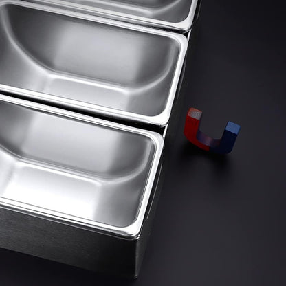 CNCEST Good Quality 6 Compartment Trays Set, Stainless Steel Detachable Topping Station with Lid Pizza Ingredients Condiment Dispenser Reusable Ice Cooled Condiment Seasoning Container, for Home Restaurant 45.5 * 15 * 9Cm New Fine UK UK