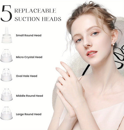 Blackhead Remover, USB Rechargeable Facial Skin Cleansing Beauty Device, with 5 Replacement Heads, Skin Care Tool Kit