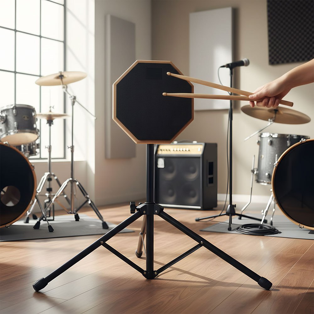 Silent Drum Practice Pad Set, Height Adjustable 19-27 Inches, Double-Sided Pads, Drumhead-Friendly Design, Includes Drum Stand and Storage Bag, Drummer Training Kit Black