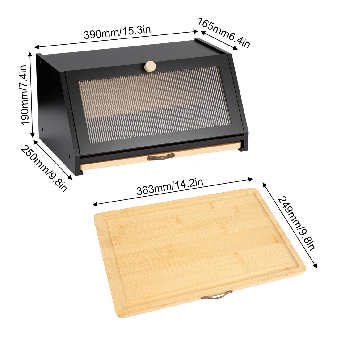 Double Layer Bread Box for Kitchen Counter, 2 Decker Large Wooden Bread Bin, Corner Bread Storage Container with Acrylic Windows, Dry Food Container with Air Vents to Keep Fresh, Self Assembly