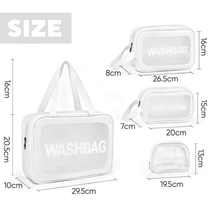 LIVHOME 4pcs Clear Toiletry Bags, Waterproof PVC Travel Makeup Bags, Transparent Wash Bags for Women and Girls, Multi-Sized Closet Organizer for Toiletries, Cosmetics, and Wardrobe Storage