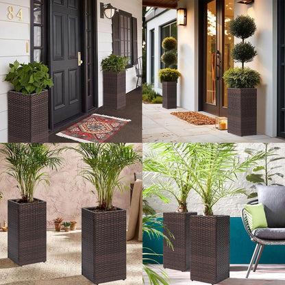 Taylor & Brown 2 Pack Tall Rattan Wicker Planters with Removable Liner, Large Indoor Outdoor Plant Pots 61cm x 30.5cm