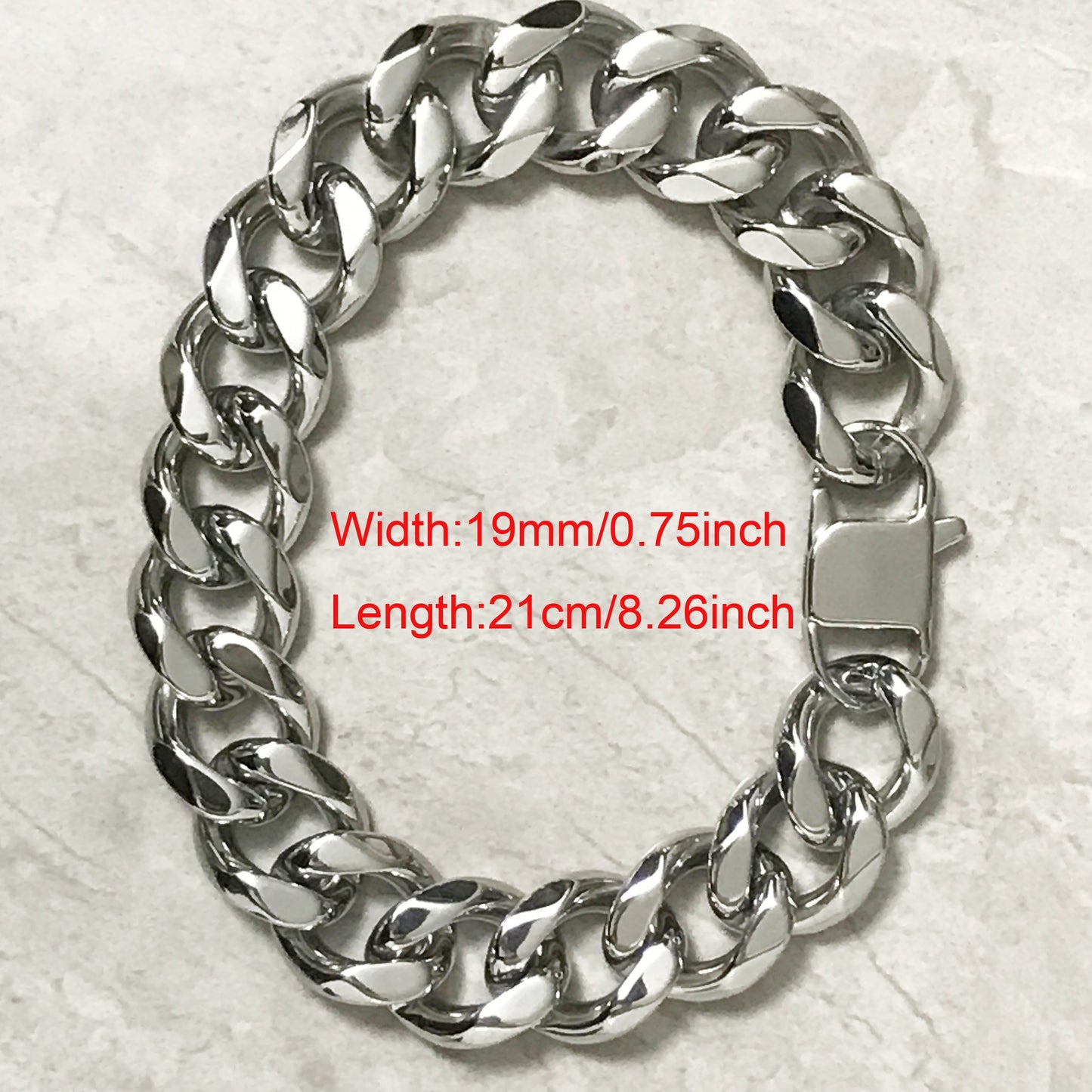 1pc 19Mm Men'S Hip Hop 304L Stainless Steel Bracelet, Punk Cuban Curb Bracelet Chain Jewelry Gifts