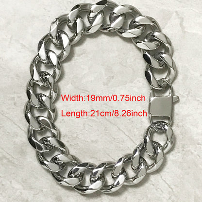1pc 19Mm Men'S Hip Hop 304L Stainless Steel Bracelet, Punk Cuban Curb Bracelet Chain Jewelry Gifts