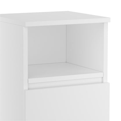 Narrow Bedside Table, Slim Beside Nightstand Cabinet Unit with 1 Drawer & Open Shelf, Wood Sofa End Side Table with Storage for Living Room/Bedroom/Hallway/Lounge/Small Space, White, 32x30x41cm