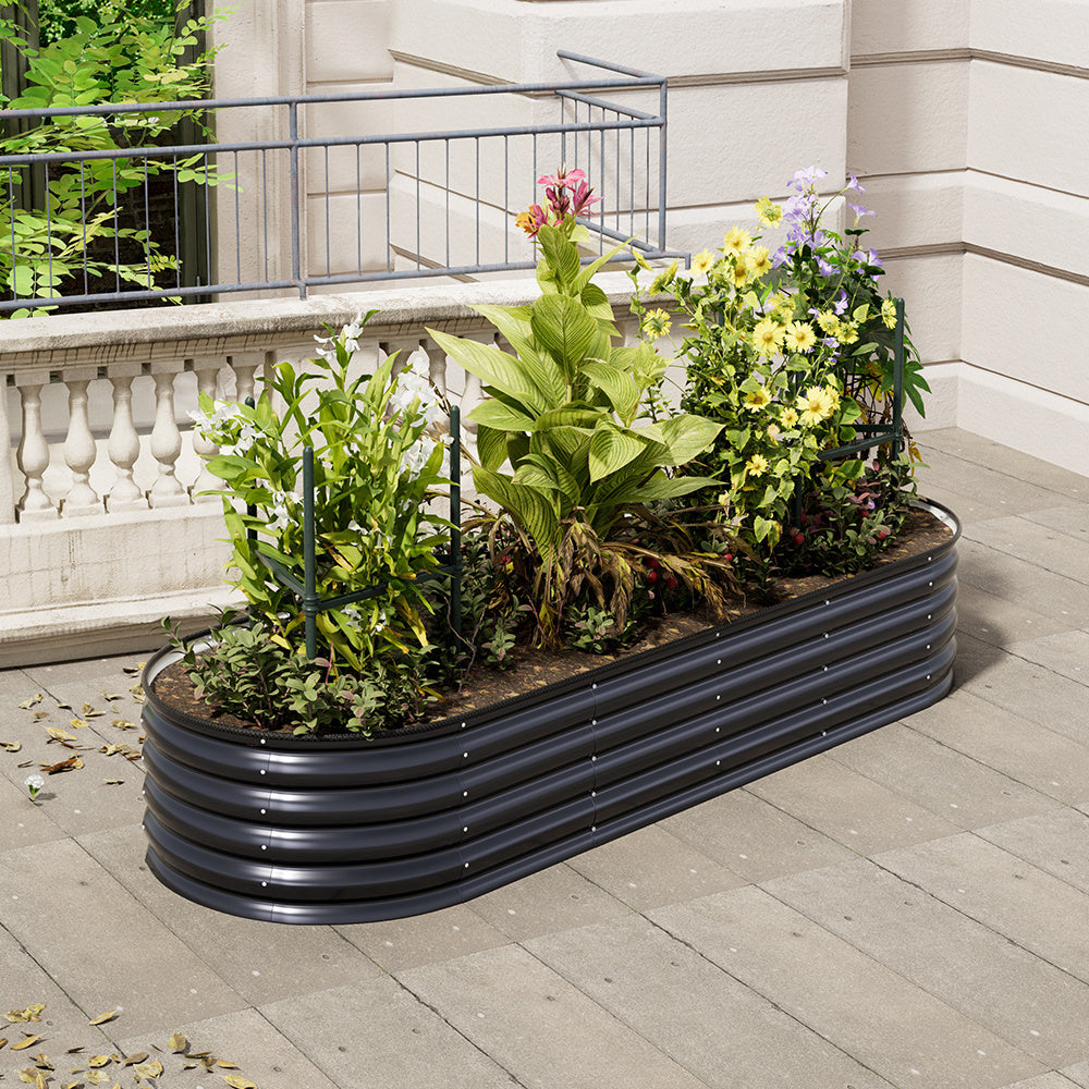 Extra Large Raised Beds for Garden, Oval Planter Box with Plant Climbing Frame, Outdoor Raised Planters for Vegetables, Flowers & Herbs, Bottomless Metal Garden Bed