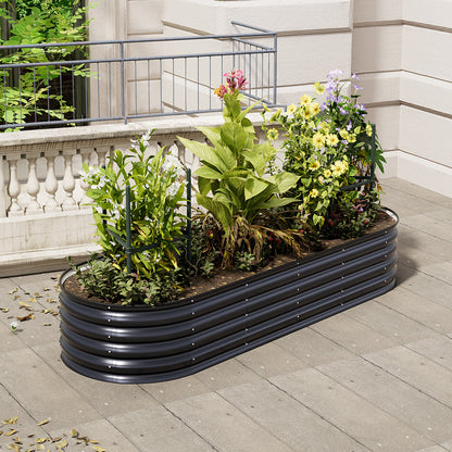 Extra Large Raised Beds for Garden, Oval Planter Box with Plant Climbing Frame, Outdoor Raised Planters for Vegetables, Flowers & Herbs, Bottomless Metal Garden Bed