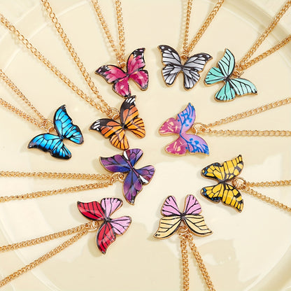 10pcs Set of Fashionable, Elegant, and Minimalist Colorful Butterfly Y2K Pendant Necklaces, Unisex Design Suitable for Vacation, Parties, Dates, Gifts, Daily Versatility, Includes a Greeting Card with Festive Wishes