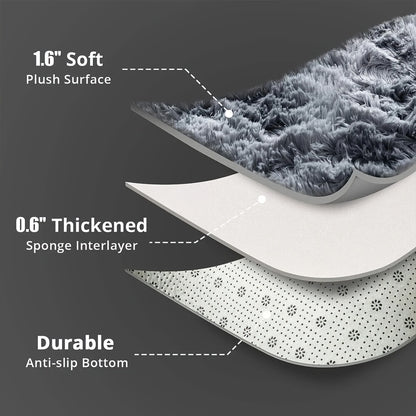 1pc Extra Large 230x160cm (7.5x5.2ft) Shaggy Mat - Plush Fluffy Mat with Anti-Slip Backing, Machine Washable Soft Floor Mat for Living Room, Bedroom, Home - Dark Grey Luxury Area Mat
