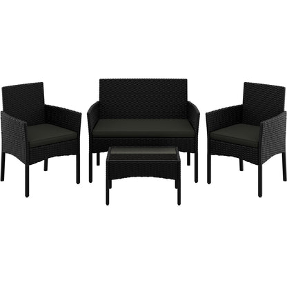 Costoffs Set of 4 Reception Set Outdoor, Garden Table & Sofa Set, Conversation Furniture Set with 2-Seat Sofa, 2 Single Sofa and 1 Coffee Table