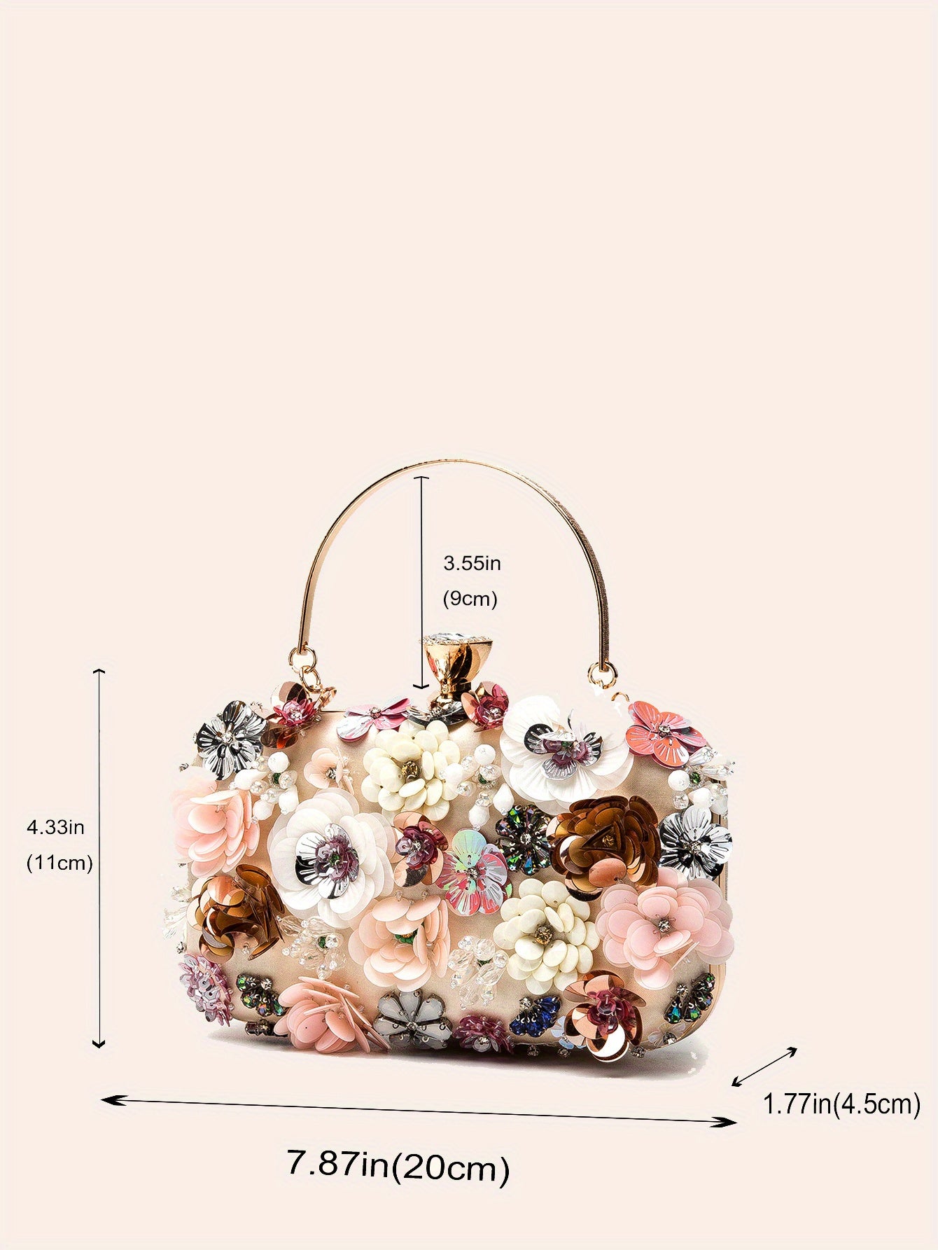 Chic Rhinestone Clutch Measuring 19.99cm X 11.0cm X 4.5cm, Featuring a Delicate Mini Flower Design, Perfect for Women'S Parties, Dinners, And Carnivals