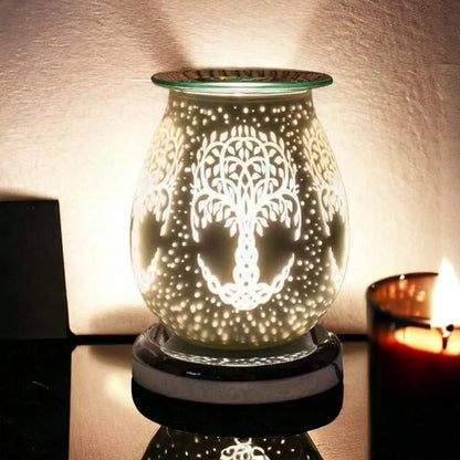 White Satin Tree Of Life Aroma Touch Lamp Wax Tart Warmer and Oil Burner Fragrance Diffuser