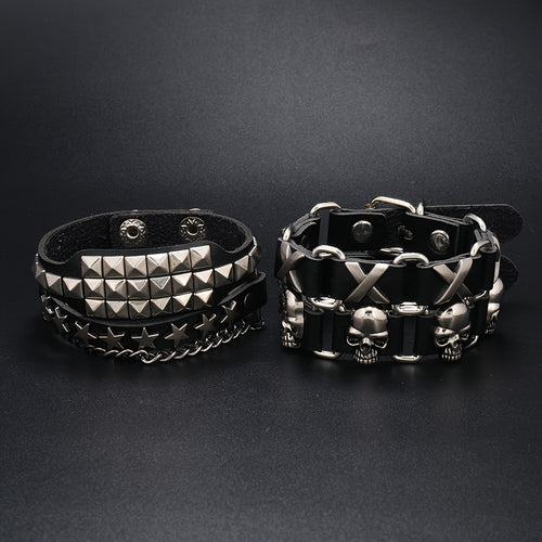 Gothic Punk Style Rivet Bracelet Set - 4pcs PU Leather Bracelet Set, Minimalist and Trendy Fashion Accessories