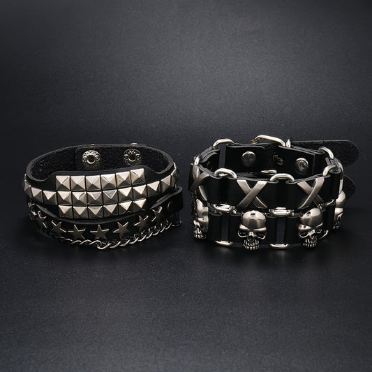 Gothic Punk Style Rivet Bracelet Set - 4pcs PU Leather Bracelet Set, Minimalist and Trendy Fashion Accessories