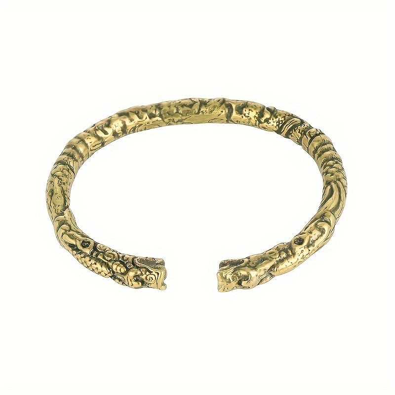 Vintage Solid Brass Men's Double Dragon Head Cuff Bangle - Adjustable and Stylish Bangle Bangle Bracelet for Fashionable and Strong Men 1pc Classic Vintage Gothic Pure Copper Dual Longline Bangle Bangle Bracelet with Dragon Head, Fashion Hip Hop Punk