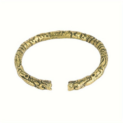 Vintage Solid Brass Men's Double Dragon Head Cuff Bangle - Adjustable and Stylish Bangle Bangle Bracelet for Fashionable and Strong Men 1pc Classic Vintage Gothic Pure Copper Dual Longline Bangle Bangle Bracelet with Dragon Head, Fashion Hip Hop Punk