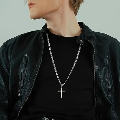 925 Sterling Silver Solid Cut 5mm Cuban Chain Cross Pendant Necklace, Hip Hop Trend, Birthday Gift, Everyday Gift, Valentine's Day Gift, Perfect for Celebration, Party, Dating, Comes with A Gift Box, Hip Hop Jewelry, Celebration Necklace, Statement Neckla
