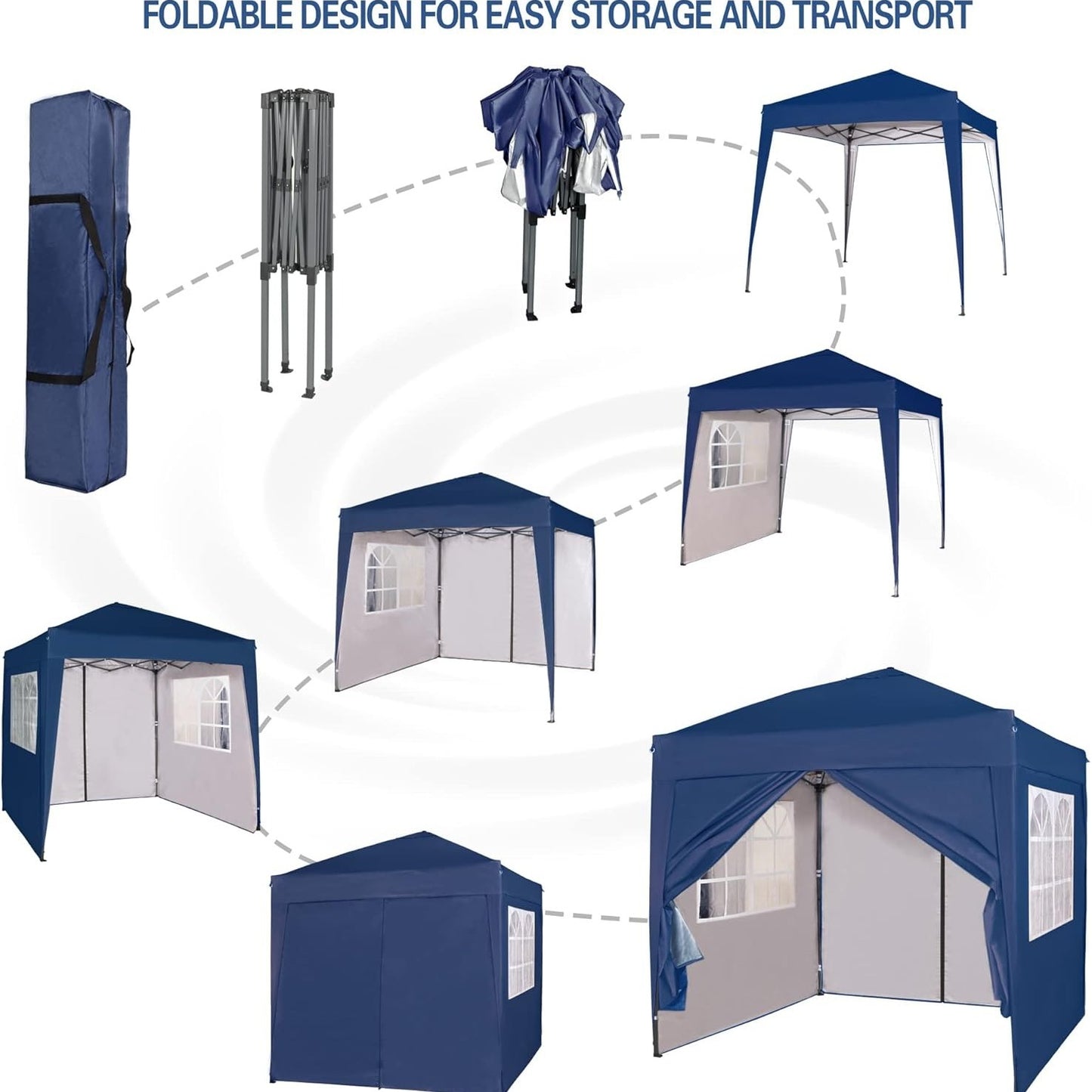 Pop-up Gazebo 2m x 2m With Sides Silver Protective Layer Waterproof Marquee Canopy