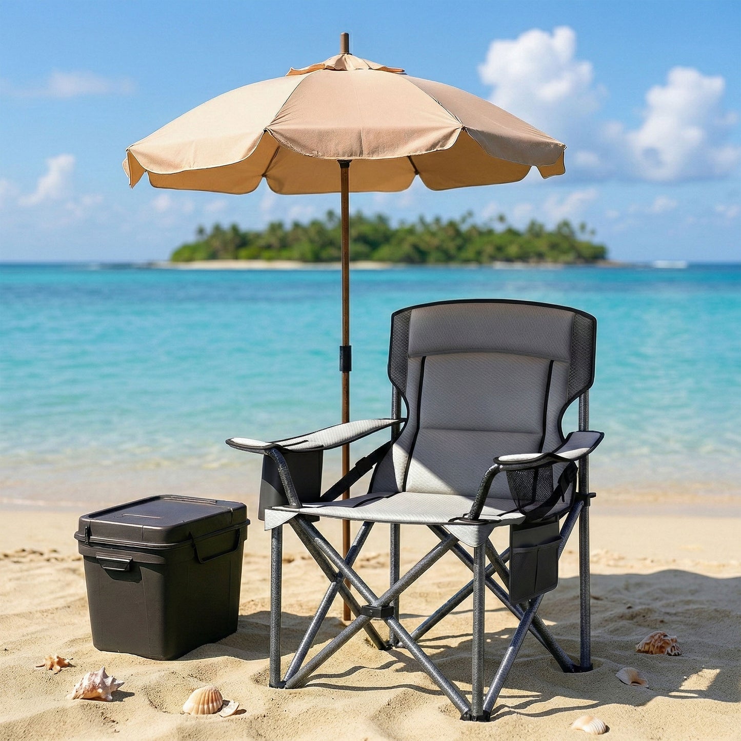 Oversized Lumbar Support Camping Chair, Heavy-Duty Outdoor Folding Chair