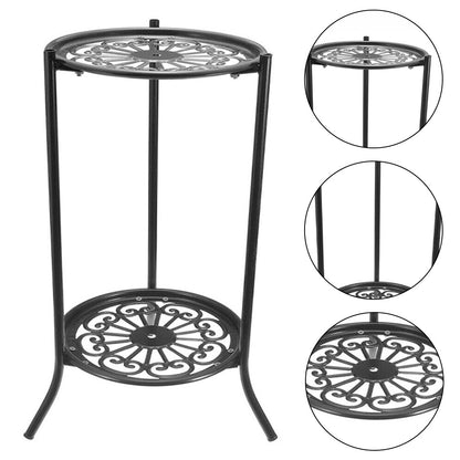 1PC Black Balcony Flowerpot Rack, 2-story Metal Plant Display Rack, Circular Display Base for Office and Living Room, Size 23*23*56cm