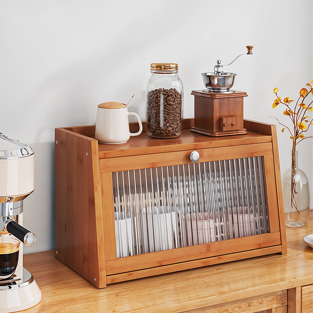 1pc 2-Tier/3-Tier Kitchen Spice Rack, Countertop Storage Shelf, Multi-Functional Organizer with Transparent Door, High Quality Bamboo Material, Natural/Brown