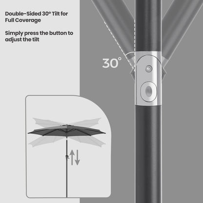 3 m Garden Parasol Umbrella, UPF 50+, Sun Shade, 30° Tilt in 2 Directions, 180 g/m²，Crank Handle for Opening and Closing, for Outdoor Gardens Pool Balcony Patio, Base Not Included, Beige,Grey