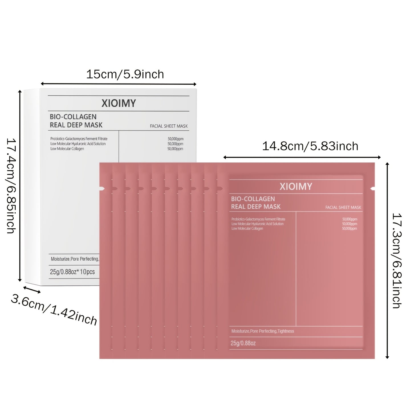 10pcs Collagen Powerful Moisturizing Face Mask Set Can Deeply Moisturize The Skin, Make The Face More Moist, Delicate, Bright, Rich in Collagen, Bid Farewell to Dry, Dull, Loose Skin, Collagen Face Mask, Facial Care