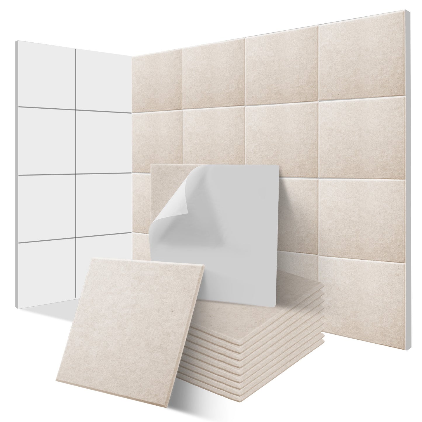 24/48 Pack Self-Adhesive High-Density Soundproofing Panels, Self-Adhesive High-Density Acoustic Panels, Recording Studio Soundproofing Panels, 0.35-inch Thickness, 11.81-inch X 11.81-inch