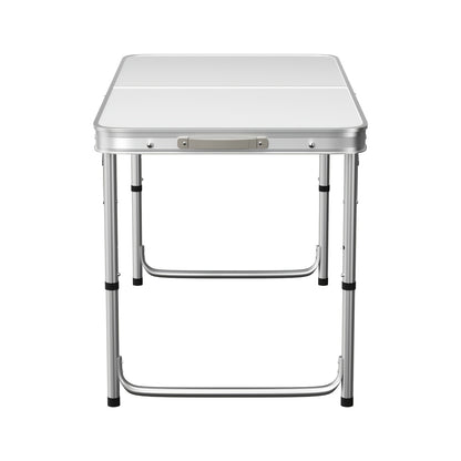 4ft Folding Trestle Table Aluminium 3 Adjustable Heights 70/62/55cm Portable Camping Picnic Table 120x60cm Lightweight Carry Handle Indoor Outdoor White