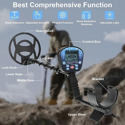 Enhanced Metal Detector for Adults - Professional Golden Detector with Improved Accuracy, LCD Screen, Five Detection Modes, Adjustable And Collapsible Design, High Precision Golden Detection, Advanced DSP Chip with 10-Inch Detection Depth