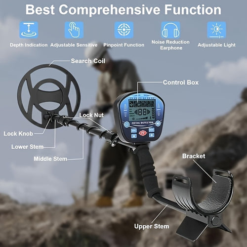 Enhanced Metal Detector for Adults - Professional Golden Detector with Improved Accuracy, LCD Screen, Five Detection Modes, Adjustable And Collapsible Design, High Precision Golden Detection, Advanced DSP Chip with 10-Inch Detection Depth