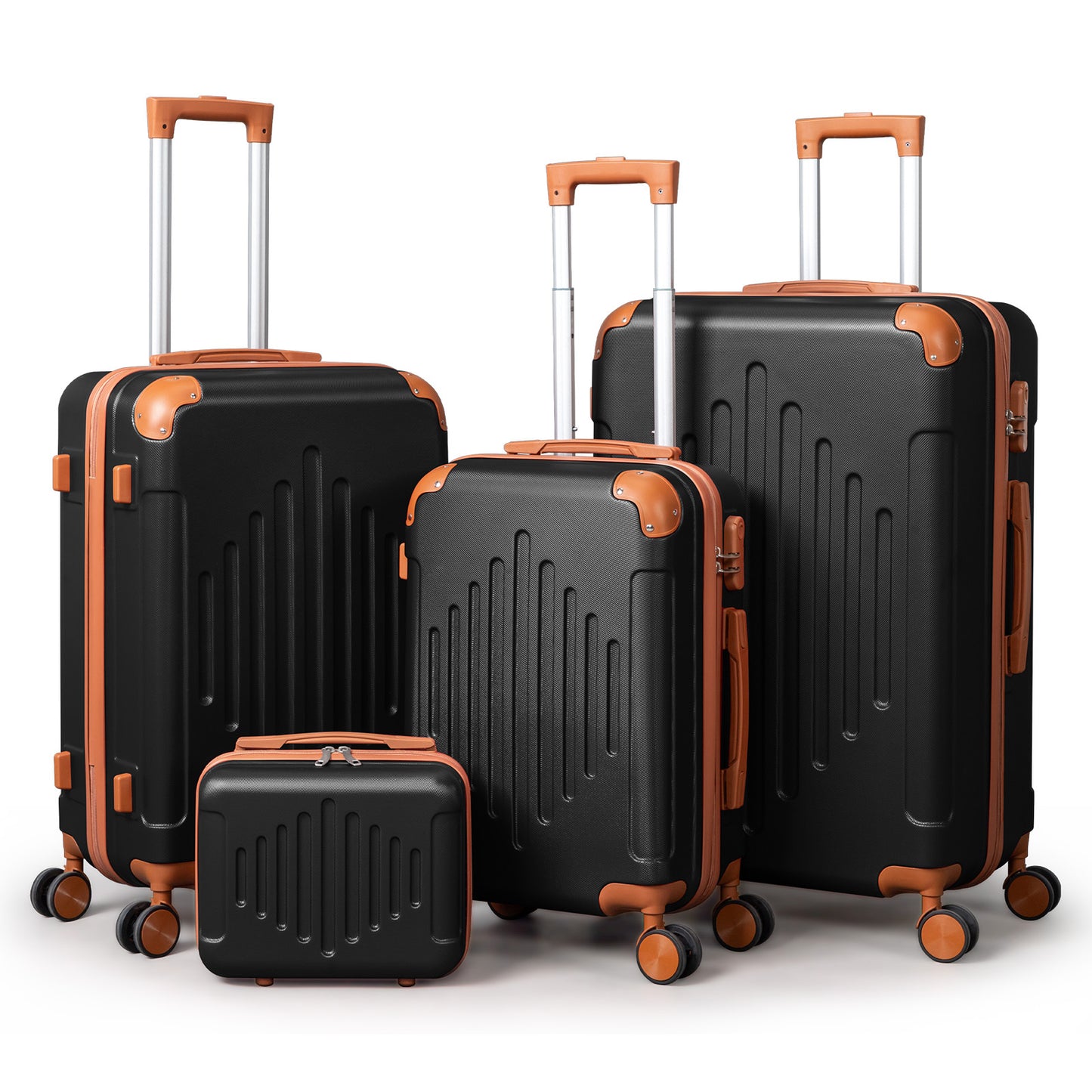 4/5pcs Hard Shell Luggage Set, Expandable & Lightweight Hardside Suitcase With 360° Spinner Wheels (12, 16, 20, 24, 28 Inch) - Stylish White Paired With Brown Luggage