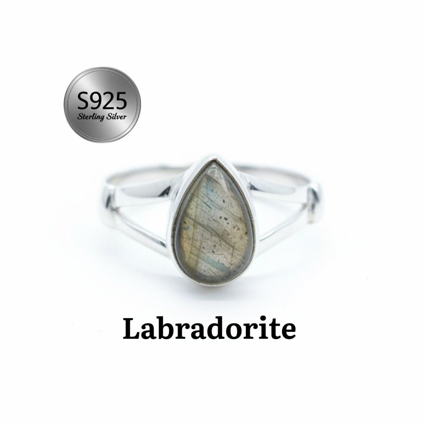 925 Sterling Silver Pear Gemstone Ring in Onyx, Larimar and More, Minimal Daily Wear Jewelry for Women