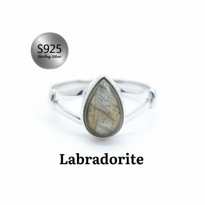 925 Sterling Silver Pear Gemstone Ring in Onyx, Larimar and More, Minimal Daily Wear Jewelry for Women
