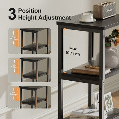 Bookshelf, Sofa Side Table Living Room, Industrial End Table With 3-Tier Storage Shelves, Bedside Tables With Height Adjustable, Steel Frame, Nightstand 37 x 30 x 59.4/62.4/65.4 cm, 4 Colors