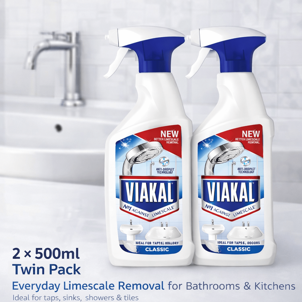 VIAKAL CLASSIC Limescale Remover Spray, 2 x 500ml, Multi-Surface Bathroom and Kitchen Cleaner, Helps Remove Limescale and Watermarks