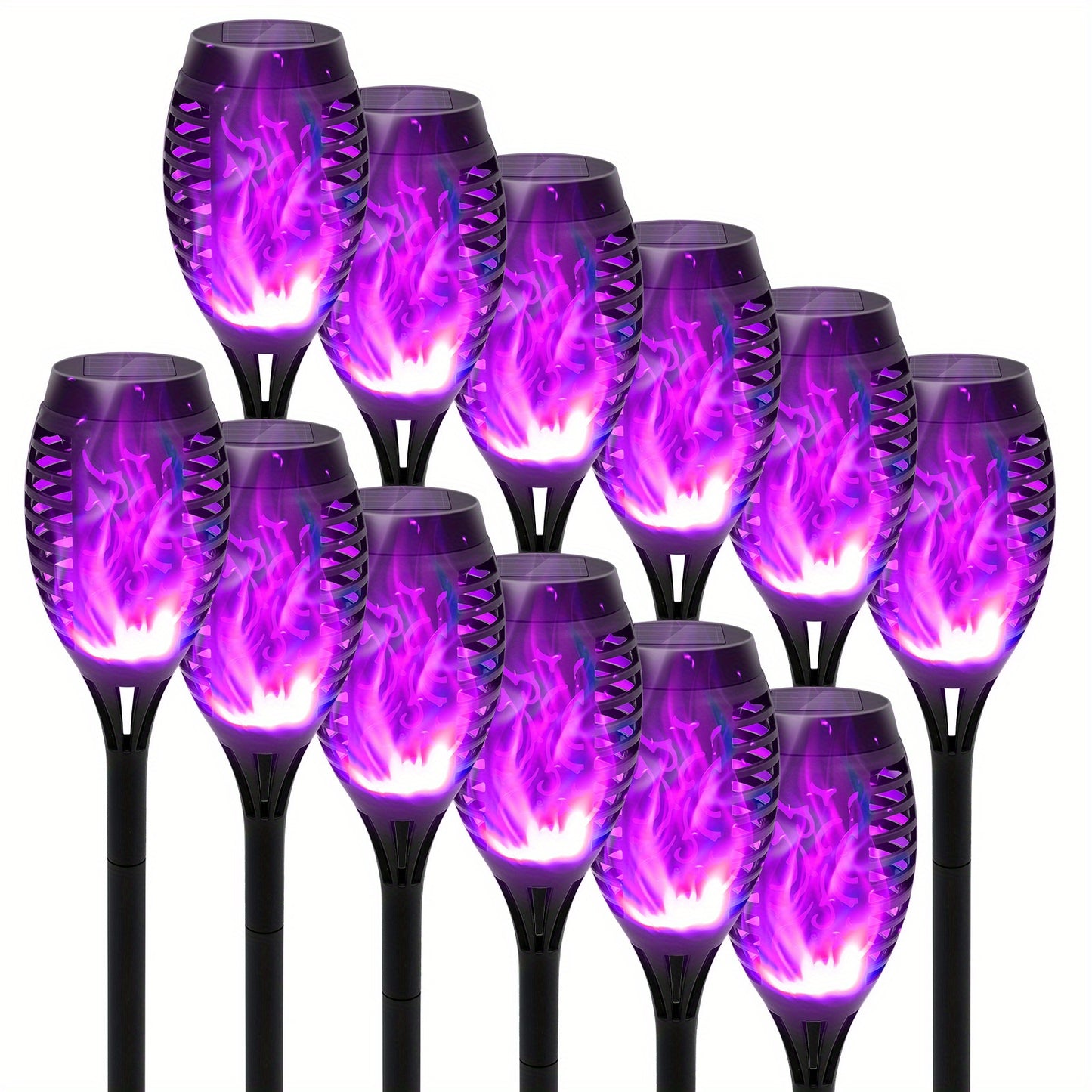 4/6/8/12pcs Solar Flame Lights, Solar Torch Lights, Solar Garden Lights, IP65 12LED with Flickering Flame for Garden Decor, Polycrystalline Silicon Solar Panels, Mini Landscape Flame Lights - Auto On/Off