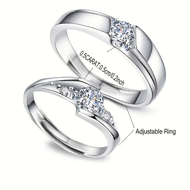 2pcs 925 Sterling Silver (Total Weight of Product 5.35G) Synthetic Zirconia Couple Rings, Engagement And Wedding Proposal, Valentine'S And Anniversary Gift, 925 Silver Plated Romantic Fashion Couple Rings