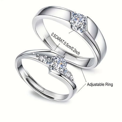 2pcs 925 Sterling Silver (Total Weight of Product 5.35G) Synthetic Zirconia Couple Rings, Engagement And Wedding Proposal, Valentine'S And Anniversary Gift, 925 Silver Plated Romantic Fashion Couple Rings