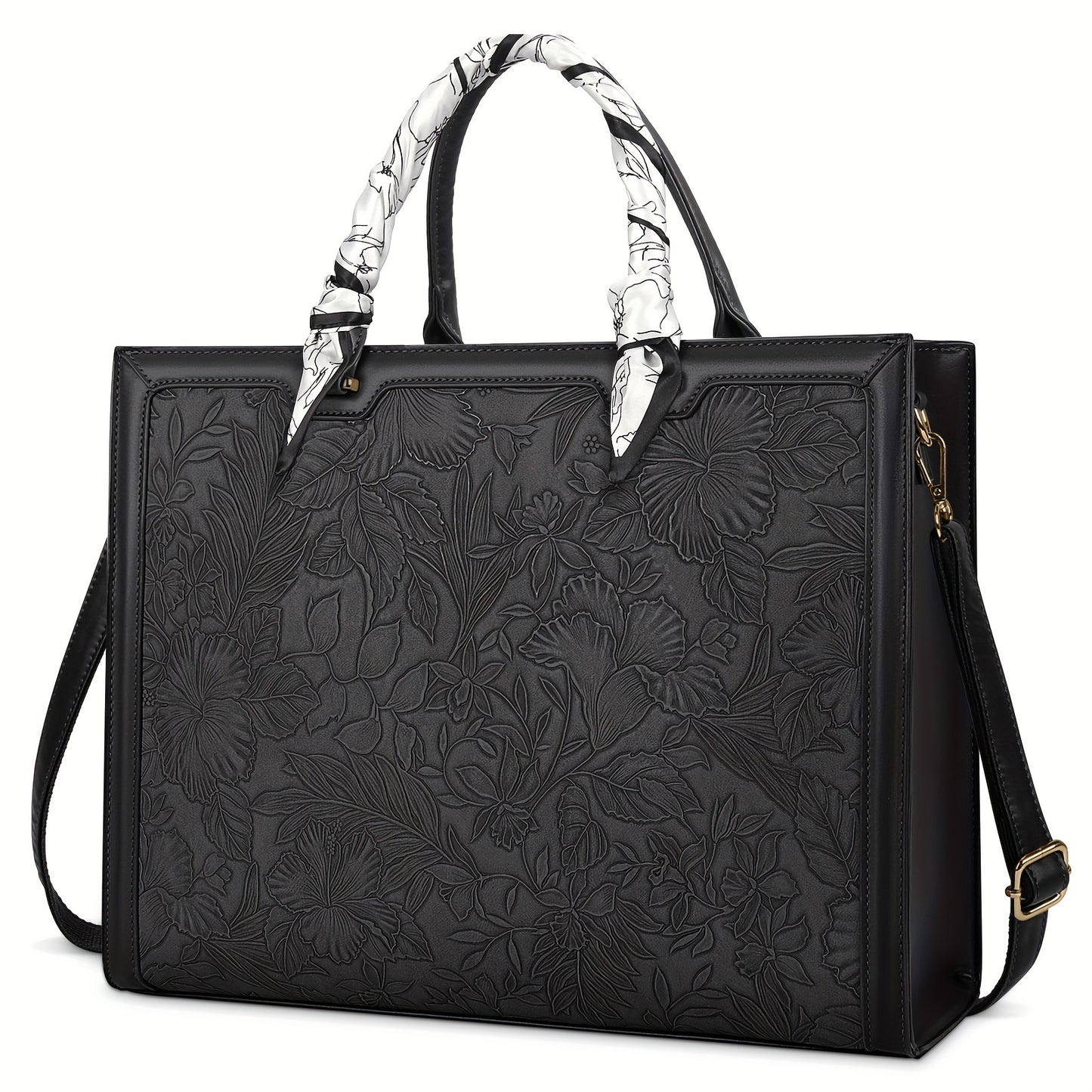 [Laptop Bag 15.6 Inch] Women's Laptop Bag 15.6 Inch Tote Faux Leather Computer Business Lightweight Office Briefcase Large Capacity Handbag Shoulder Black