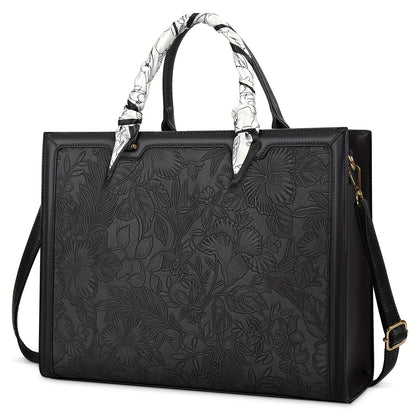 [Laptop Bag 15.6 Inch] Women's Laptop Bag 15.6 Inch Tote Faux Leather Computer Business Lightweight Office Briefcase Large Capacity Handbag Shoulder Black